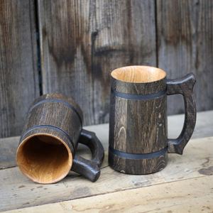 Taza de Cerveza de Madera HASAN CRAFT con Bandas Metálicas, Estilo Moderno, Asa Hecha a Mano, Reutilizable, Accesorio para el Hogar y Bar - Product Image 4