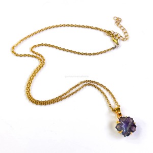 Natural <b>Rainbow</b> Fluorite Flower Charm Pendant Carved Crystal Gemstone Necklace For Women Birthday Gift Fashion Jewelry Wholesale - Product Image 3