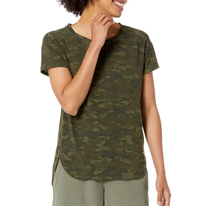 Women's <b>Camo</b> Print T-Shirt Short Sleeve O-Neck Breathable Casual <b>Top</b> Regular Fit Knitted Polyester - Product Image 1