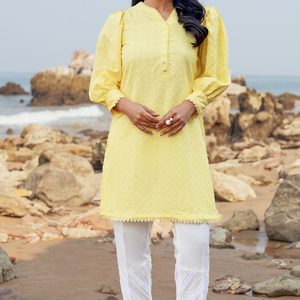 Camisa Amarilla Bordada Chikankari para Mujer, Modelo PS4077, 1 Pieza, Talla S, Blusa Elegante - Product Image 2