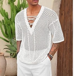 Man Transparent Sheer Mesh <b>Tee</b> Tops Quick Dry Blouse See Through Drop Shoulder Breathable <b>White</b> T-Shirts Summer Wear Mesh Shirts - Product Image 5