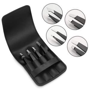 Pince à épiler RMI noire avec revêtement en poudre, en acier inoxydable, pointe argentée mate et 4 pinces à épiler à pointes différentes / Étui magnétique noir - Product Image 4