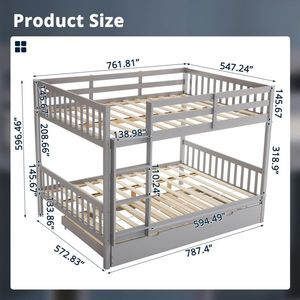 Letto a Castello in Legno di Pino dal Design Moderno con Letto Estraibile, Scala e Sponde di Sicurezza, Grigio, Misura Queen per Camera da Letto - Product Image 5