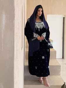 Women's Modest Simple Solid Velvet <b>Kaftan</b> Abaya Eco-Friendly All Seasons Light Beaded Floor-Length A-Line <b>Long</b> Sleeve Built-in - Product Image 3