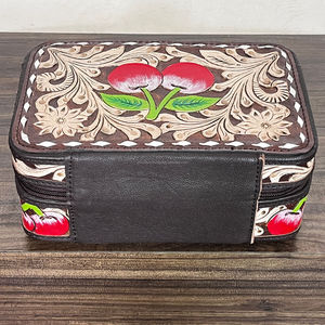 New Customized Hand Tooled Leather Stylish <b>Ring</b> Earring Holder Jewelry Box Genuine Leather Zipper Closure Jewelry Organizer Case - Product Image 5