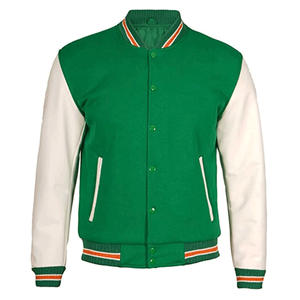 Veste de baseball pour homme de qualité supérieure, en laine verte et manches en cuir véritable blanc, style bomber. - Product Image 2