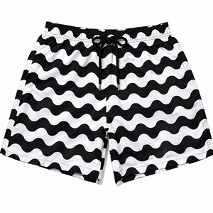 Shorts de bain élégants pour hommes à motif ondulé, taille élastique avec cordon de serrage, shorts décontractés confortables pour la plage et l'été - Product Image 2