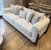 Sofa Boucle Putih Modern dengan Rangka Kayu Solid, Sofa Bed Ruang Tamu Villa Minimalis Mewah