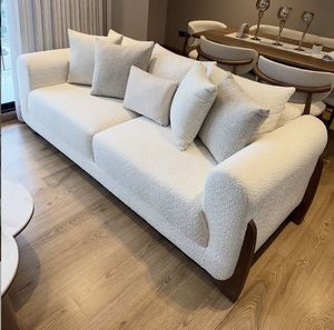 Modern White Boucle <b>Sofa</b> with Solid Wood <b>Frame</b> Luxury Minimalist Living Room Couch - Product Image 1