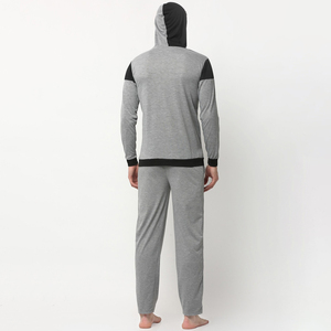 Conjunto de Sudadera con Capucha Gris Jaspeado Personalizado para Hombre, Pantalones Rectos con Cordón y Panel Negro en el Hombro, Chándal de 2 Piezas OEM - Product Image 2