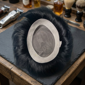 Taz <b>Men</b> Indian Remy Human <b>Hair</b> Toupee Natural Wave Water Wave Pre-Looped Mono Base Wig Cap Black Lightweight Waterproof - Product Image 4