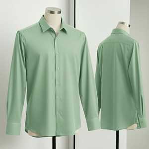 Chemise habillée unie en popeline à manches longues coupe ajustée pour homme |   Chemise de travail formelle d'automne sans plis |   Vente en gros personnalisée OEM/ODM - Product Image 1