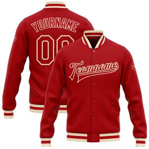 Custom Men and Women Varsity <b>Jacket</b> <b>Red</b> Letterman <b>Jacket</b> Pink and Cream Bomber <b>Jacket</b> with Custom Embroidery Patches - Product Image 1