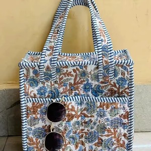 Bolsa de lona con estampado floral y asas a rayas, estilo bohemio, bolsa de compras aislada para mujer, para uso en verano - Product Image 6