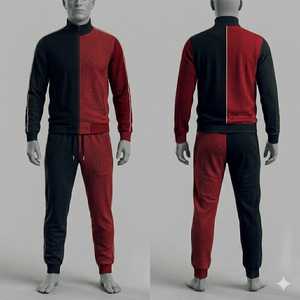 <b>Men's</b> Red Black Color Blocking Tracksuit Set Full Zip <b>Jacket</b> Jogger Pants Sporty Casual Autumn Wear Regular Fit 2 Piece - Product Image 1