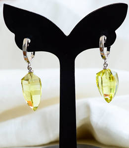 Pendientes de Plata de Ley con Cuarzo Limón, Estilo Lanza, con Piedras Naturales de Lujo, Listos para la Venta - Product Image 1