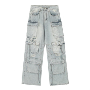 Pantalones Vaqueros Casuales Ligeros de Pierna Recta Holgada, Estilo Cargo, de Mezclilla, de Talla Grande, Ajustados, para Hombre - Product Image 1