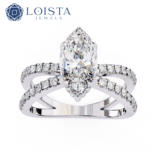 Bague de fiançailles personnalisée en diamant de laboratoire 2 carats, solitaire marquise, or blanc, certifiée IGI pour femme - Product Image 1