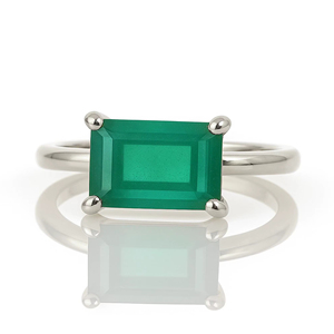 Cocktail Gemstone <b>Ring</b> Natural Green Onyx Rectangular Faceted Cut Gemstone Pure 925 Sterling <b>Silver</b> <b>Solitaire</b> <b>Rings</b> Fine Jewelry - Product Image 1