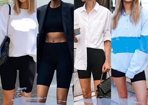 Shorts de cycliste pour femme taille haute bleu marine en toile, élasthanne et nylon tricoté, coupe sportive, taille élastique, séchage rapide, respirant, coupe classique - Product Image 5