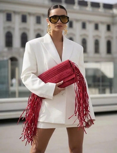 Bolso de Mano Tipo Clutch de Rafia de Papel Tejido a Crochet con Borla y Bordado, Impermeable, Duradero, Plegable, Hecho a Mano para Bodas - Product Image 1