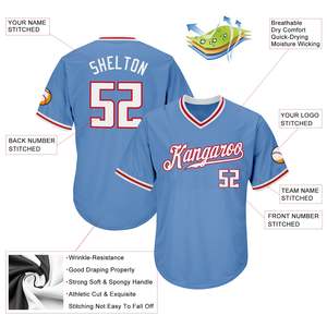 Maillot de baseball élégant personnalisé avec numéro de joueur, marque d'équipe, col en V, manches à passepoil, manches courtes, vêtements de sport, fournisseur en gros - Product Image 4