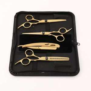 Kit de Tijeras de Peluquería Profesionales de Acero Inoxidable Dorado, Tijeras de Corte Rectas y de Entresacar Afiladas de 6 Pulgadas para Barbería - Product Image 1