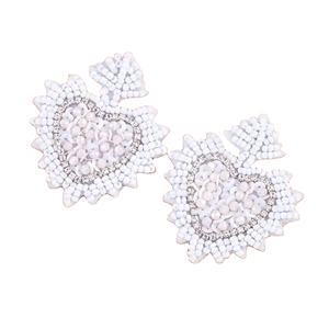 Pendientes colgantes de corazón de acero inoxidable boho-chic hechos a mano, patrón floral, ropa informal diaria para fiestas, pendientes de aro de moda - Product Image 1