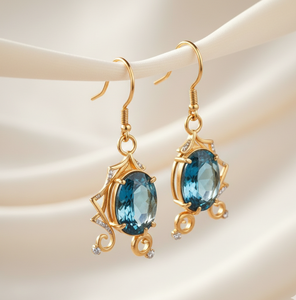 ต่างหูเงินแท้ 925 ชุบทอง 18K สีน้ำเงินรูปไข่ ขนาด 5 นิ้ว ต่างหูแบบยาวสำหรับงานปาร์ตี้ ขายส่งจากผู้ผลิต - Product Image 2