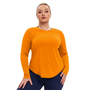 เสื้อโยคะแขนสั้นคอกลมสีพื้นสำหรับผู้หญิงไซส์พลัส ระบายอากาศได้ดี แห้งเร็ว เป็นมิตรกับสิ่งแวดล้อม กันลม ผลิตจากผ้าสแปนเด็กซ์/โพลีเอสเตอร์ เหมาะสำหรับออกกำลังกาย - Product Image 2