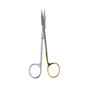 Ciseaux droits professionnels Goldman-Fox 130 mm à bord dentelé, en acier inoxydable courbé, pour orthodontie et soins des gencives, par Grip Surgical - Product Image 1
