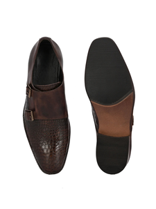 Zapatos Formales de Hombre con Doble Correa de Hebilla, Hechos a Mano en Italia, con Parte Superior de Cuero Genuino Estampado, Punta Puntiaguda, Cómodos y Duraderos - Product Image 6