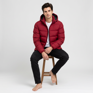 Men Hooded Puffer Jacket Winter Warm Breathable <b>Fleece</b> 220g Polyester Filling <b>Zipper</b> Closure Front Casual Solid Color Loose - Product Image 6