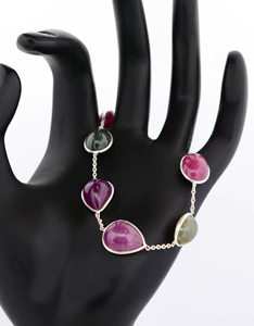 กำไลแซฟไฟร์อัญมณีทรงหลังเบี้ยทำมือหลากสีจากธรรมชาติแท้925เงินสเตอร์ลิง - Product Image 6