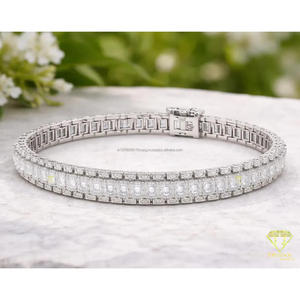 Bracelet à double rangée de pierres transparentes avec serties carrées géométriques, bijoux fantaisie argentés pour les détaillants - Product Image 5