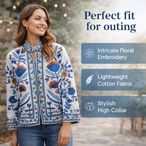 Chaqueta Blanca Bordada a Mano para Mujer, Chaqueta Bomber de Diseño con Bordado Floral - Product Image 6