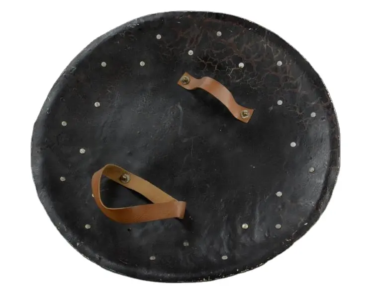 Rare Medieval Leather Armor Shield round shaped black color use as decoration in living room