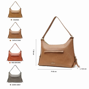กระเป๋าโท้ทหนังสังเคราะห์พรีเมียม Hody สีแทน ปิดด้วยซิป สไตล์มินิมอล ใช้ได้ทุกวัน มีช่องใส่ของด้านหน้าบุผ้าซาติน - Product Image 3