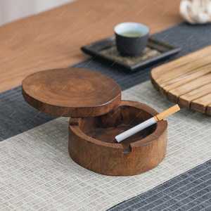 Cenicero de Madera Hecho a Mano con Tapa, Cenicero de Madera Maciza Estilo Zen Vintage - Product Image 1