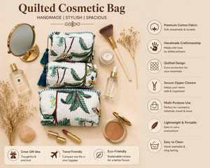 Set de Bolsas Cosméticas Acolchadas de Algodón Verde, Organizador de Maquillaje con Estampados de Animales, Estilo Bohemio, Ecológico, para Viaje - Product Image 4