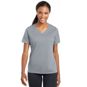 T-shirt de compression moulant à col en V pour femme avec logo personnalisé, en tissu respirant à séchage rapide, idéal pour l'été - Product Image 1
