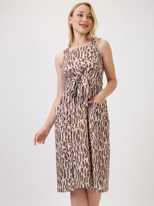 Robe midi évasée sans manches à imprimé floral pour femme, taille naturelle, écologique, estivale, formelle, modeste, professionnelle, grande taille, sur mesure - Product Image 3