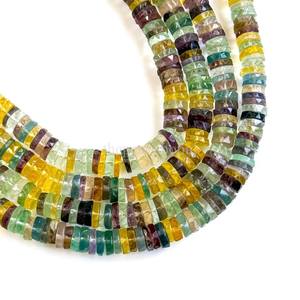 Cuentas facetadas de fluorita arcoíris natural en forma de disco de 5-6 mm, cuentas de piedras preciosas de fluorita multicolor en forma de disco para la fabricación de joyería. - Product Image 2