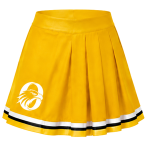 Jupe de cheerleading plissée jaune or avec bordure rayée noire et blanche, uniforme de performance athlétique pour femmes et filles - Product Image 1