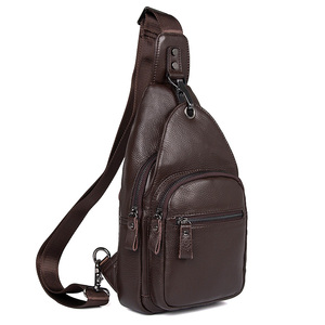 Bolso de Pecho de Cuero para Hombre al por Mayor, Venta Caliente, Bolso Bandolera de Cuero Vacuno Color Café, Bolso Lateral Casual Personalizado para Hombre. - Product Image 5