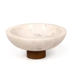Bol sur piédestal en marbre blanc de luxe, centre de table en pierre naturelle sur pied, bol de décoration d'intérieur en gros à prix abordable - Product Image 4