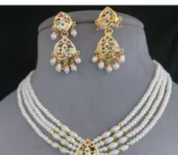 Bijoux ethniques en laiton plaqué or Jadau de qualité supérieure, faits à la main, vintage, avec perle comme pierre principale, pour fiançailles, mariages, fêtes - Product Image 2