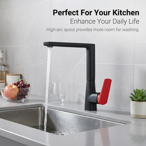 Kitchen Faucet Matte Black <strong>Square</strong> Rotating Single Handle Red Design Home Mixer Farmhouse Sink <strong>Tap</strong> Modern - Product Image 3