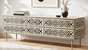 Console moderne artisanale en os incrusté, écologique, avec motif géométrique méditerranéen, meuble de rangement d'entrée - Product Image 2