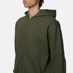 Sweat-shirt en molleton à capuche zippé vert olive pour homme, coupe classique, couleur unie, avec poches, idéal pour l'automne - Product Image 4